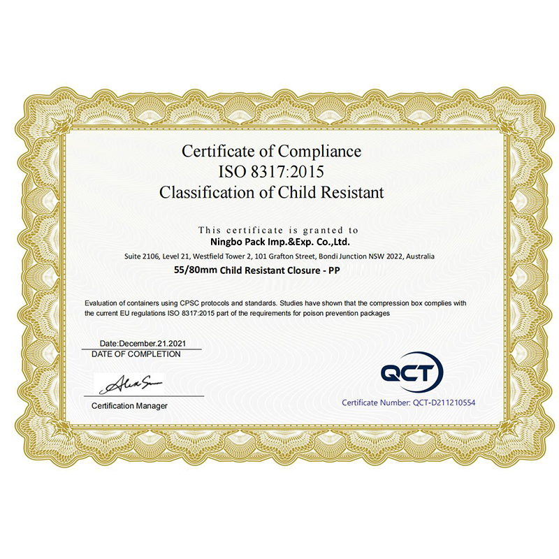Child Resistant Plastic Can 10544 Certificate ISO8317